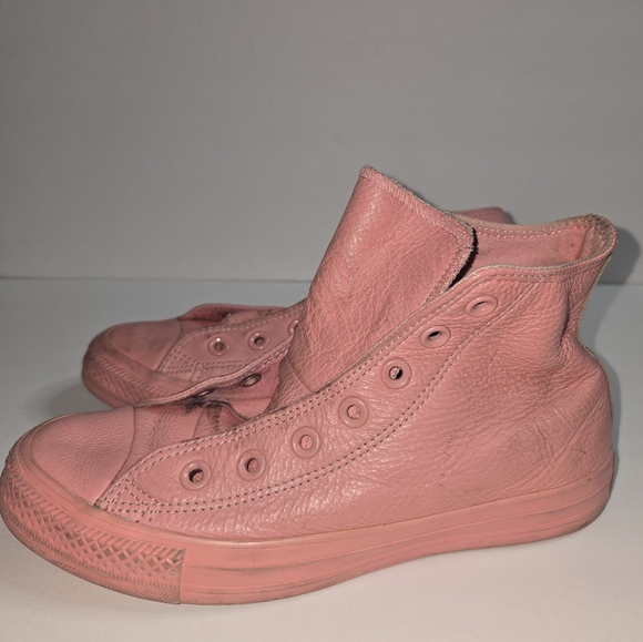 Leather Pink High-Top Chuck Taylor Sneakers US Size 7 - Picture 1 of 6